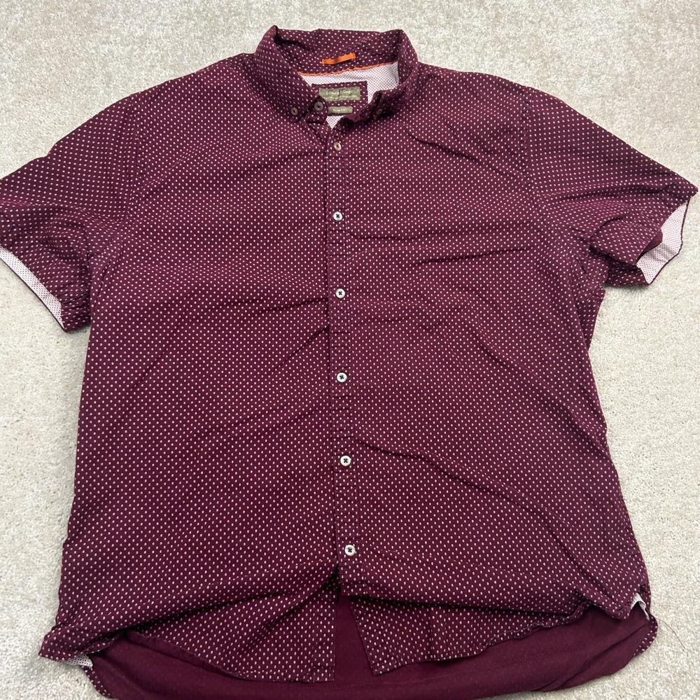 Denim & Flower Men's Shirt L Burgundy Ditsy Print Slim Fit Cotton Button Up